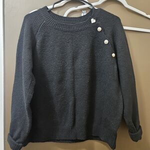 SHEIN Black Sweater with Pearl Button Accents